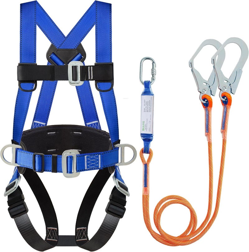 DIJJIG Safety Harness Fall Protection Kit Full Body Roofing Harnesses With Internal Shock Absorbing Lanyard, Blue Safety Harness For Construction OSHA/ANSI Compliant - Image 1